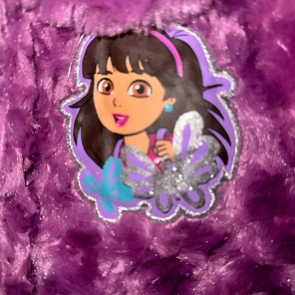 NICKELODEON Dora & Friends Girls 3T Purple Faux Fur Sparkle Jacket Coat Bows NWT - Picture 3 of 16